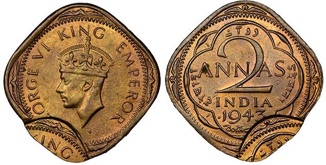 Или тази Индийска монета от 1943 от 2 Аннаса. е едно мексиканско песо от 1981г.